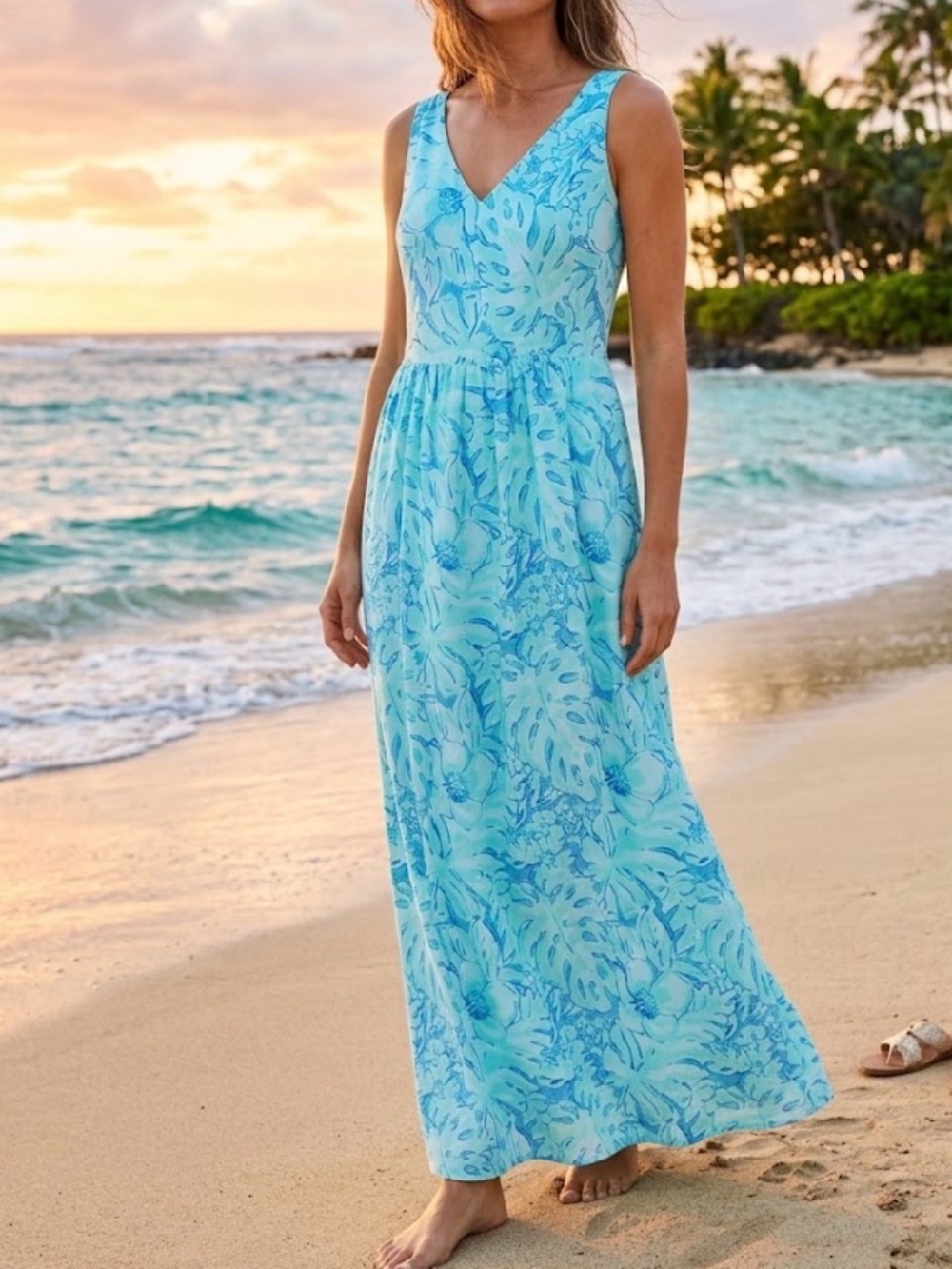 Vineyard Vines Botanical  Print Maxi Dress  Sz 12